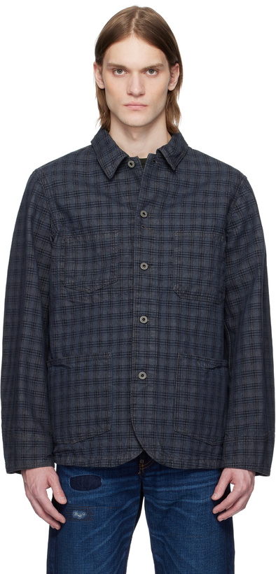 Photo: RRL Navy Jacquard Dobby Alco Denim Shirt Jacket