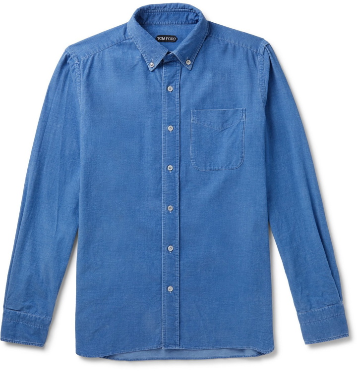 Photo: TOM FORD - Slim-Fit Button-Down Collar Cotton-Corduroy Shirt - Blue