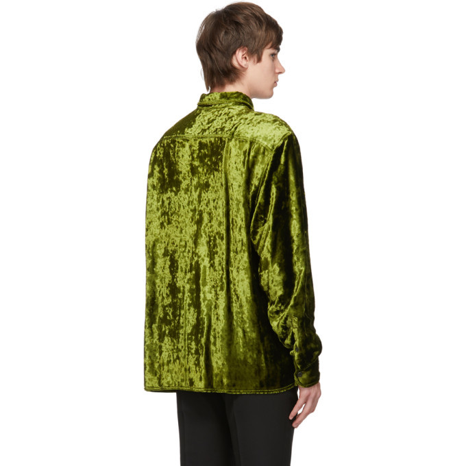 AMI Alexandre Mattiussi Green Crushed Velvet Long Shirt AMI