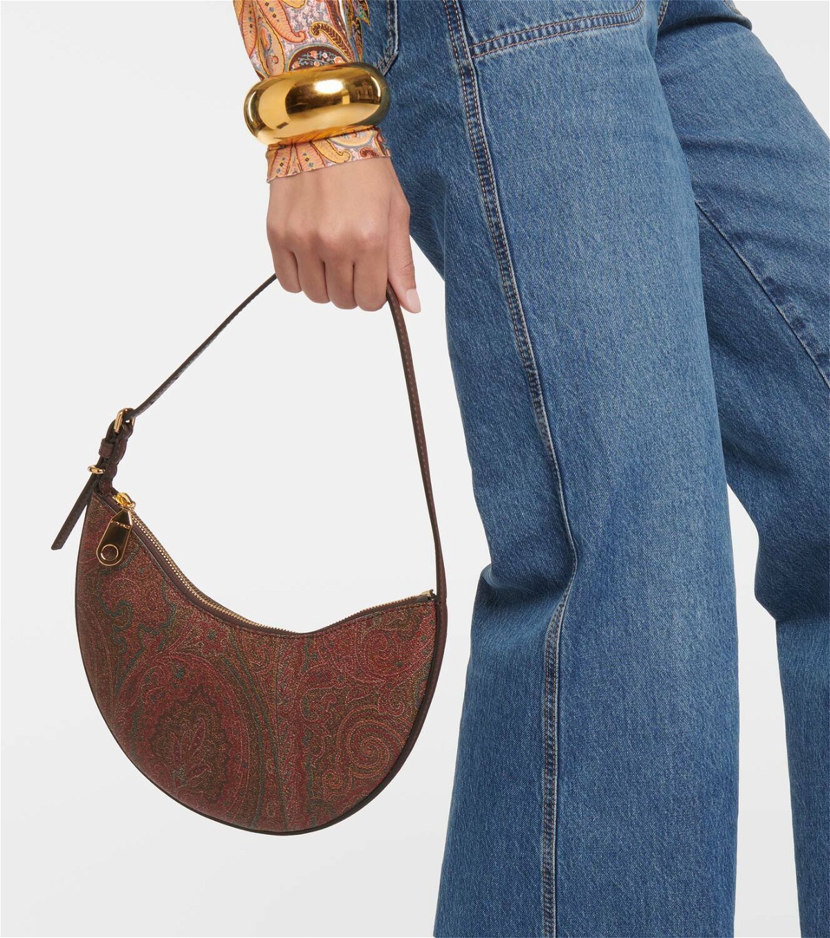 Etro Hobo Small leather-trimmed shoulder bag Etro