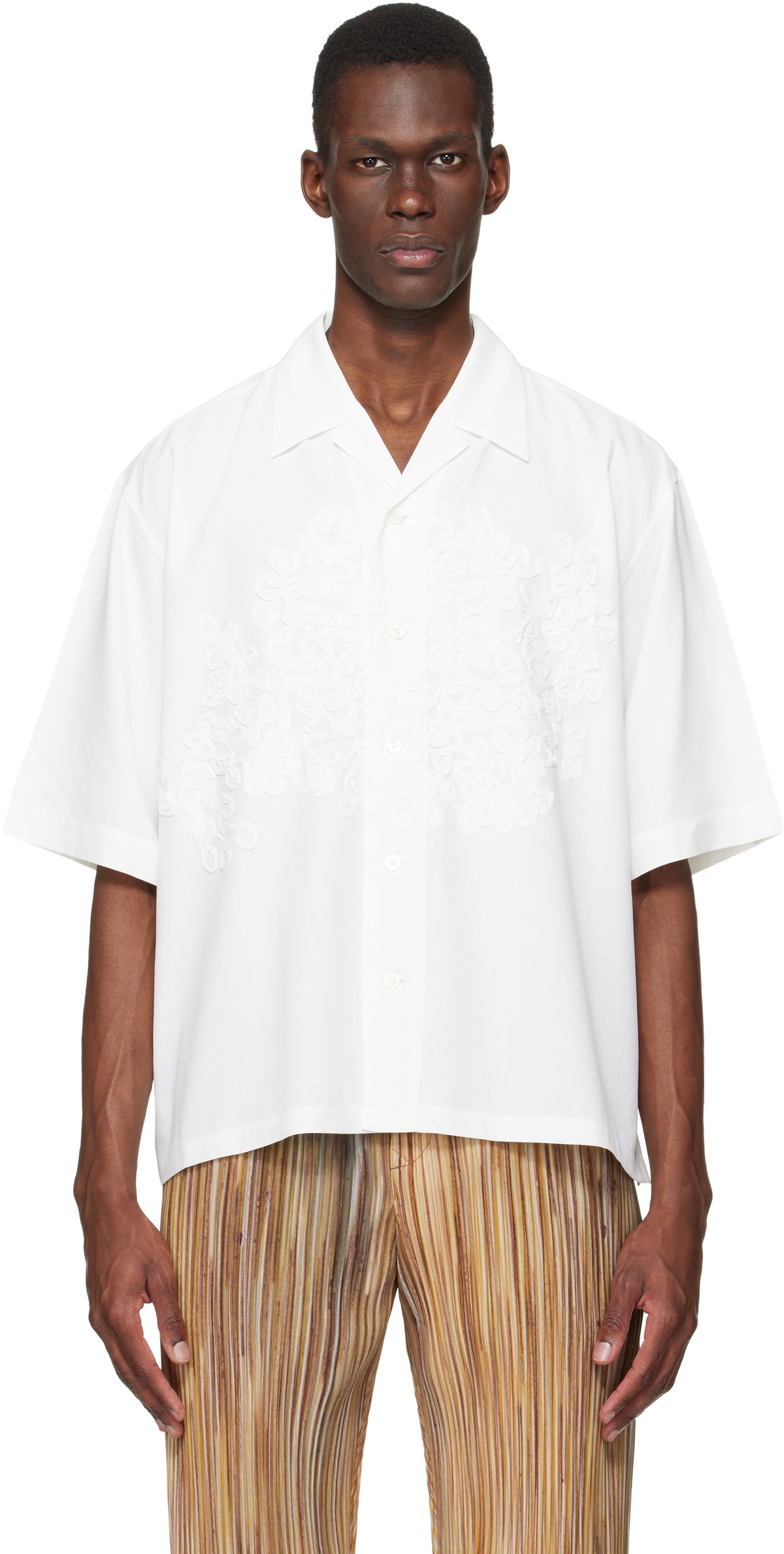 HOMME PLISSÉ ISSEY MIYAKE White Embroidery Press Shirt Homme