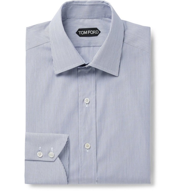 Photo: TOM FORD - Slim-Fit Striped Cotton Shirt - Blue