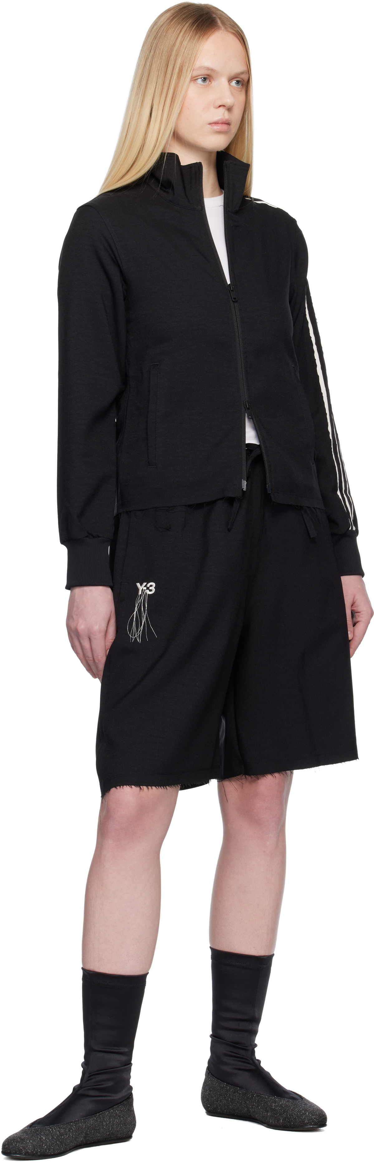 Y-3 Black Sport Uniform Raw Cut 3 Stripes Track Jacket