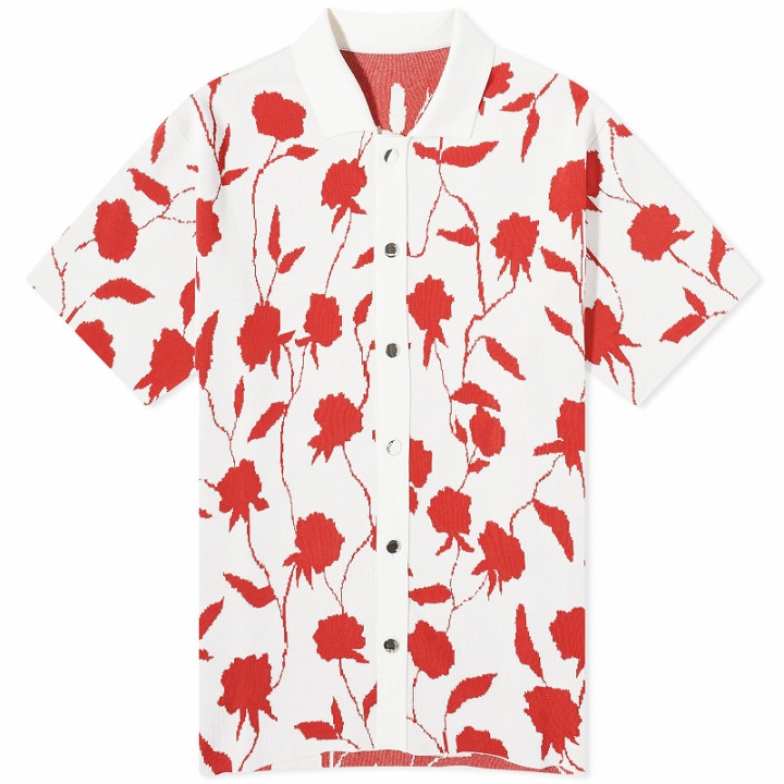 Photo: Jacquemus Men's Rose Knit Polo Shirt in White/Red