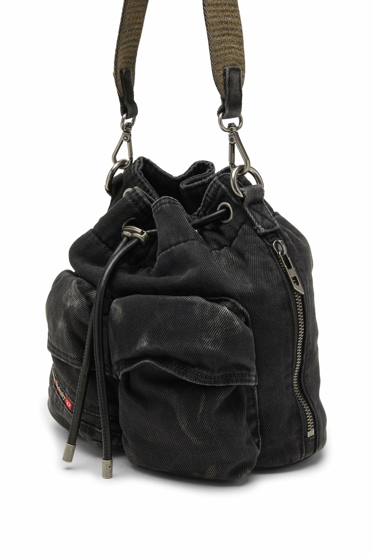 Diesel Multi-Pkts-Multipocket bucket bag in washed denim - Crossbody Bags - Unisex - Black