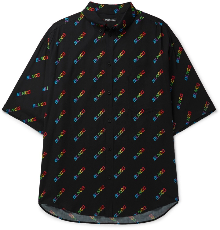 Photo: Balenciaga - Oversized Button-Down Collar Logo-Print Woven Shirt - Multi