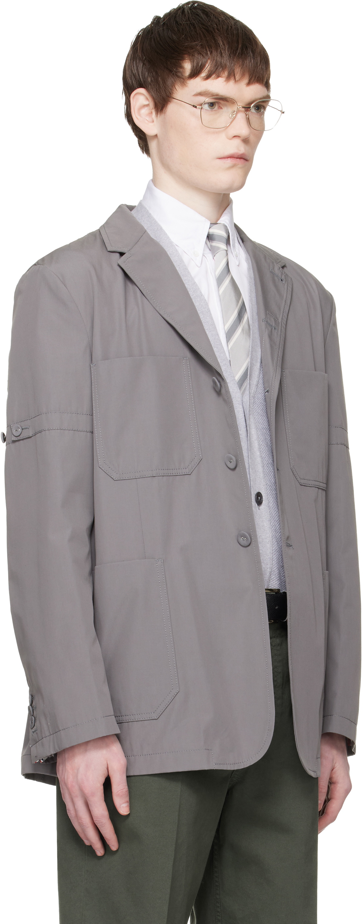 Thom Browne Gray Cotton Suiting Armband Unconstructed Blazer