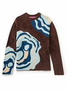 The Elder Statesman - Ollio Intarsia-Knit Bouclé Sweater - Brown