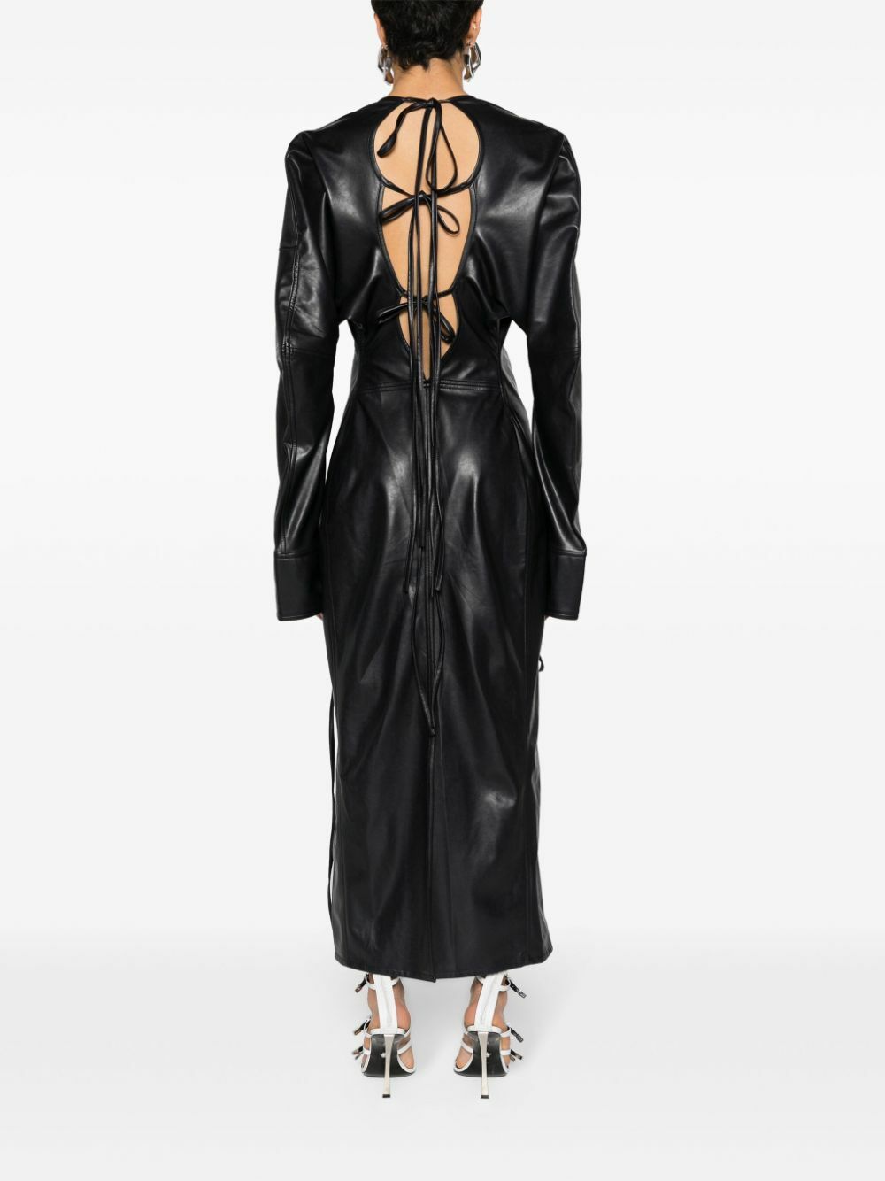 Jade Cropper Blue Lace-Up Faux-Leather Dress