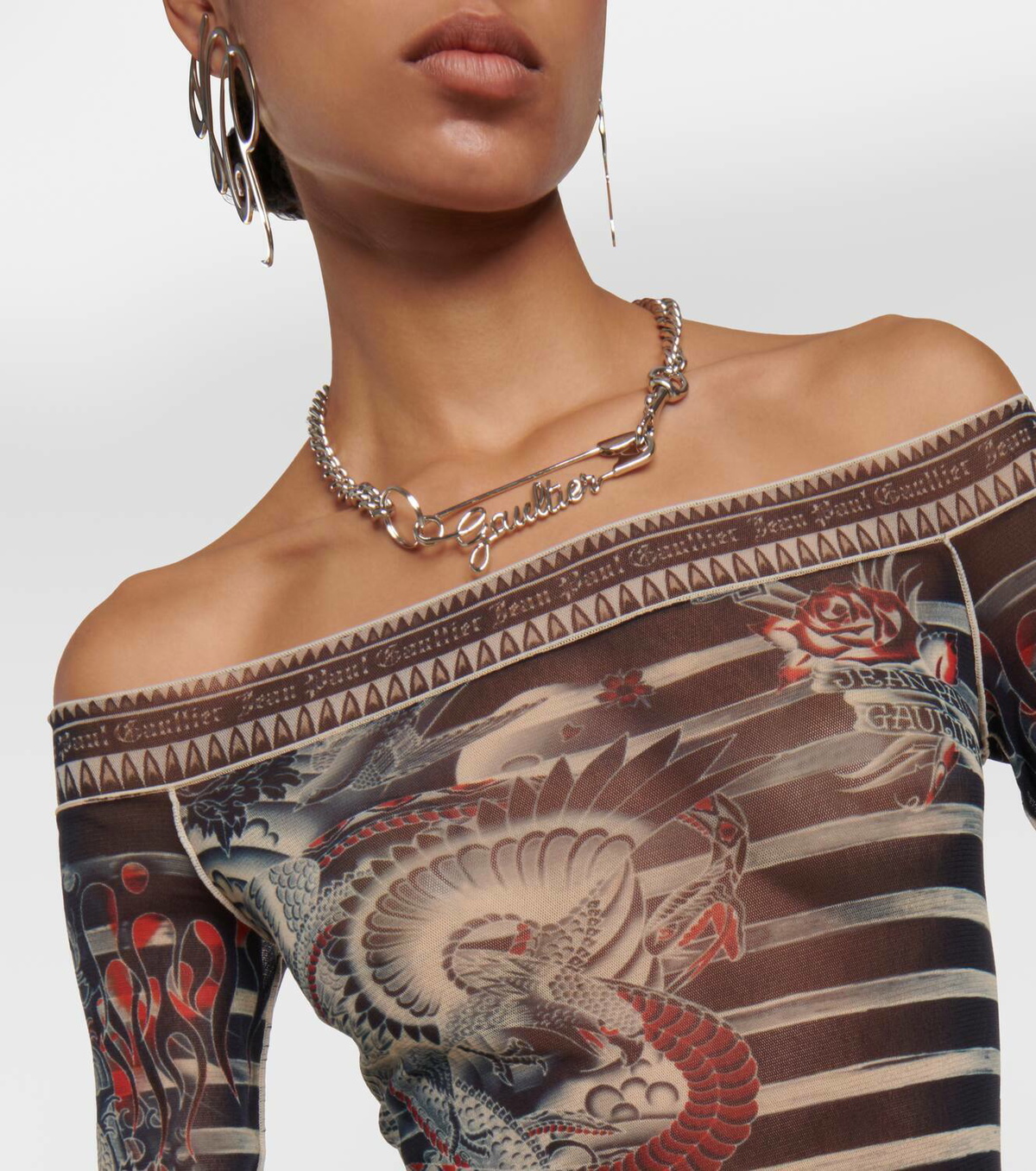knee length dresses for ladies 1996 Jean Paul Gaultier Tribal Tattoo Mesh Maxi Dress main image 0