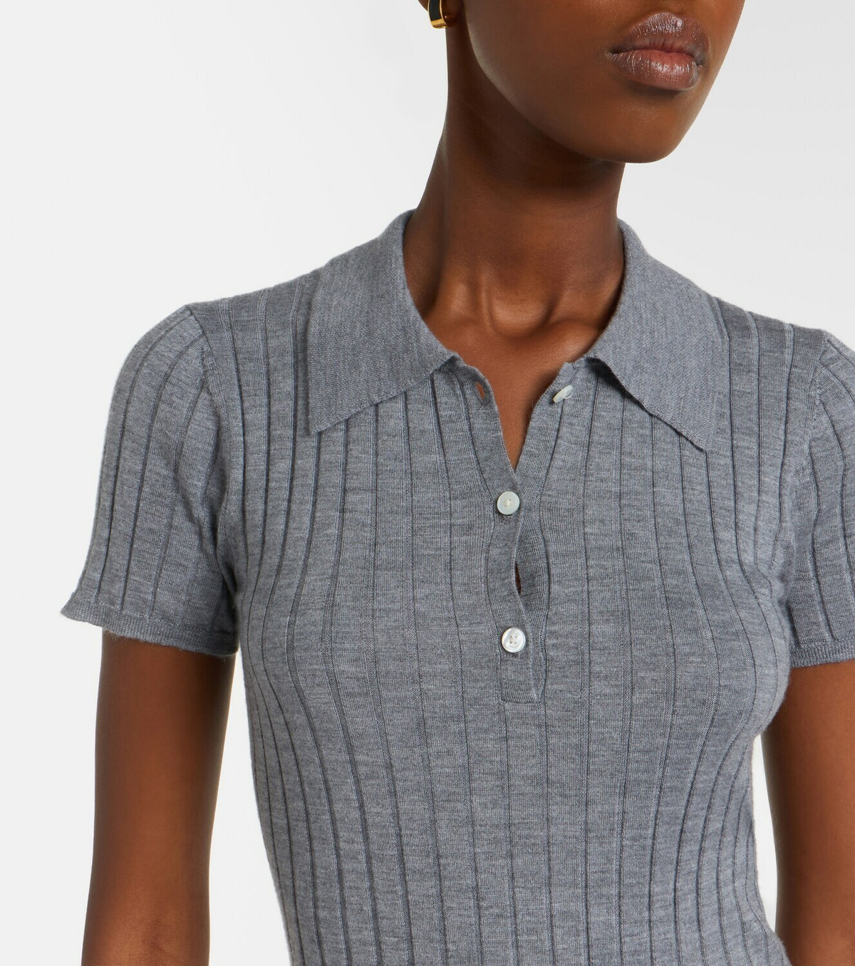 Toteme Ribbed-knit cashmere and silk polo shirt