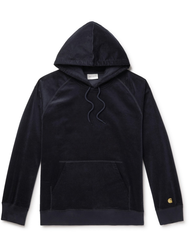 Photo: CARHARTT WIP - Logo-Embroidered Cotton-Blend Corduroy Hoodie - Blue