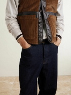 Drake's - Padded Leather-Trimmed Cotton-Corduroy Gilet - Brown
