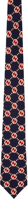 Photo: Gucci Navy & Red Silk GG Hexagon Tie