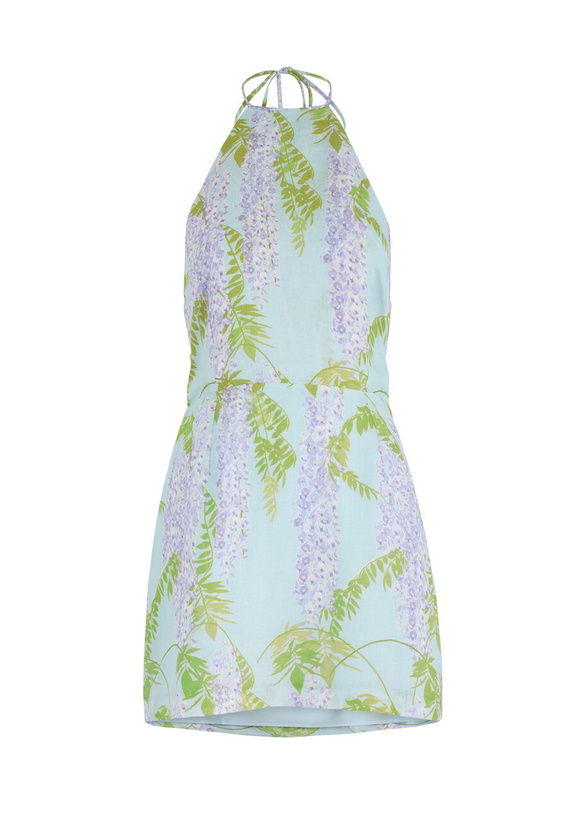 Photo: Bernadette Delilah Floral-print Linen Mini Dress Blue