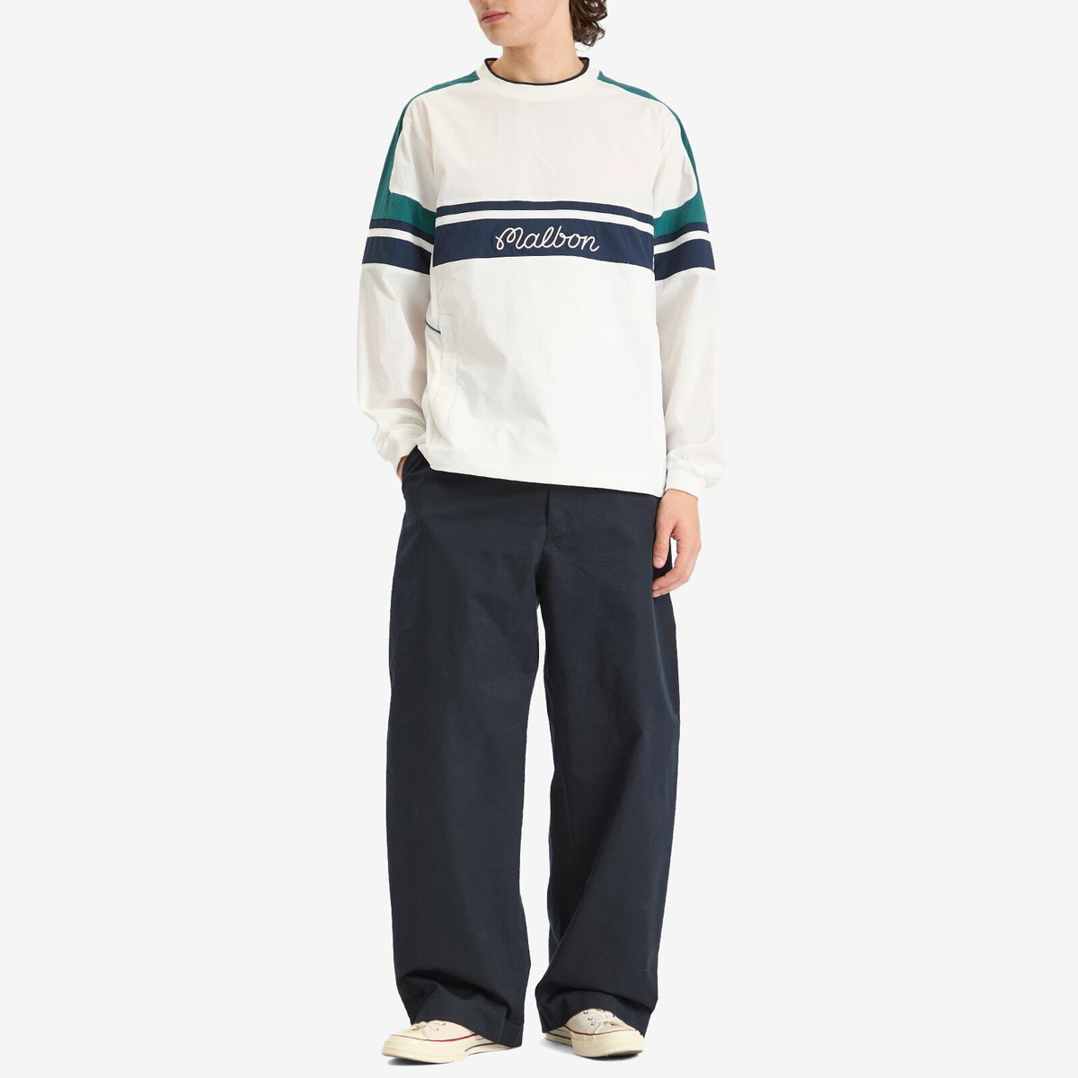 Malbon Men's Sportivia Nylon Popover Jacket in White