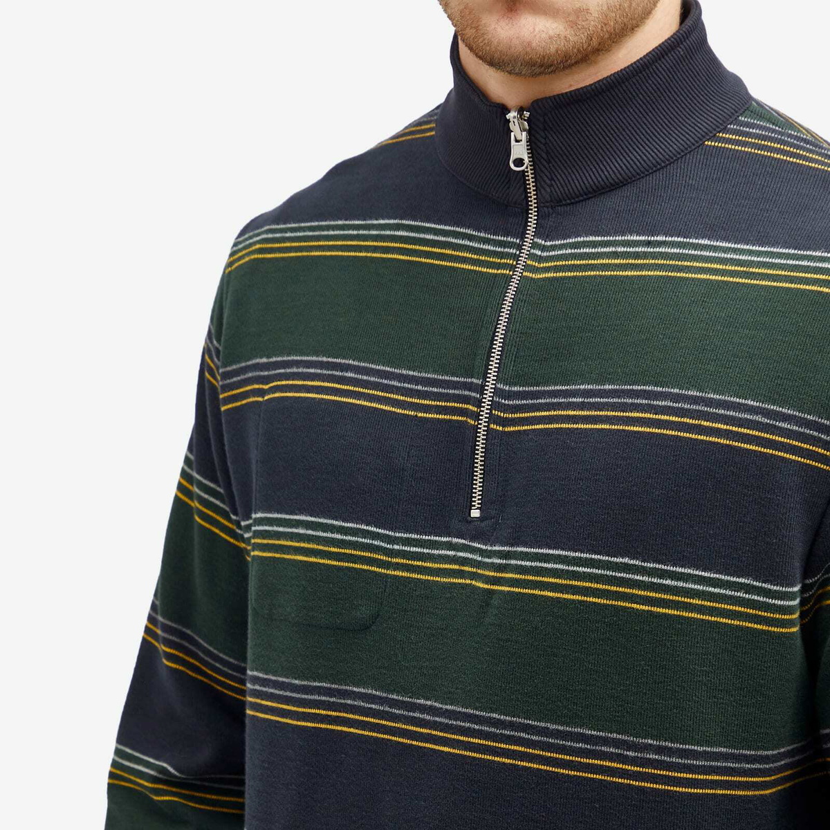 Oliver Spencer Men's Reversible Half Zip Sweatshirt in Navy/Green
