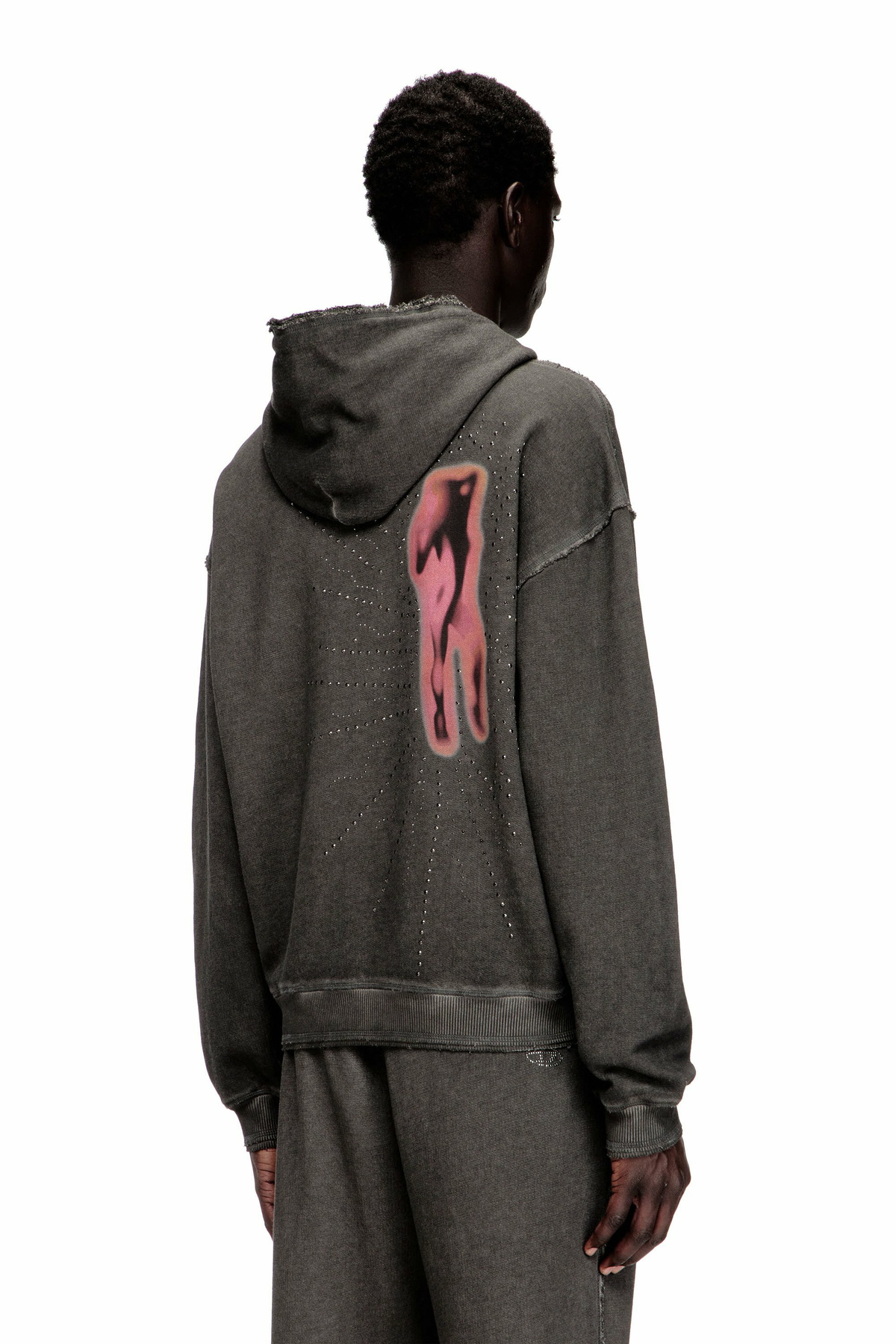 Diesel Hoodie with print and studs - Sweaters Mens in Grey