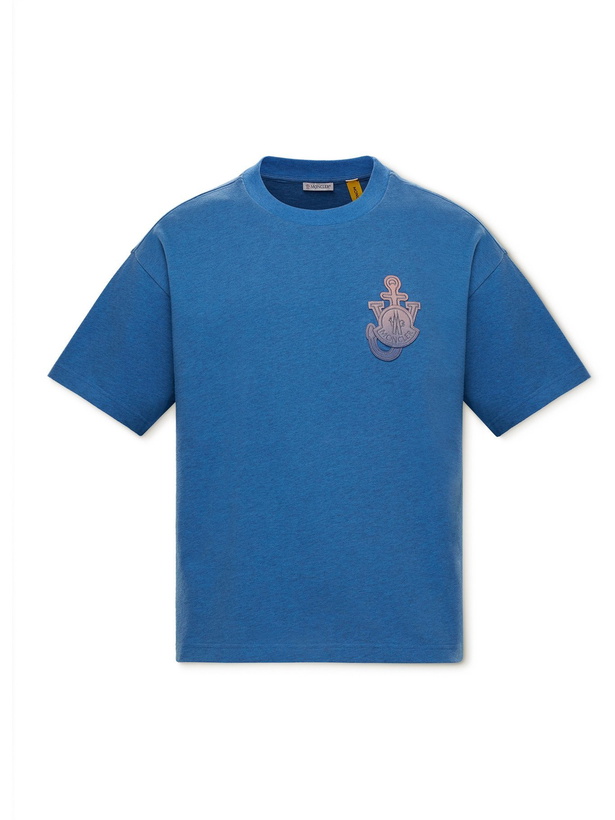 Photo: MONCLER GENIUS - 1 Moncler JW Anderson Logo-Appliquéd Cotton-Jersey T-Shirt - Blue