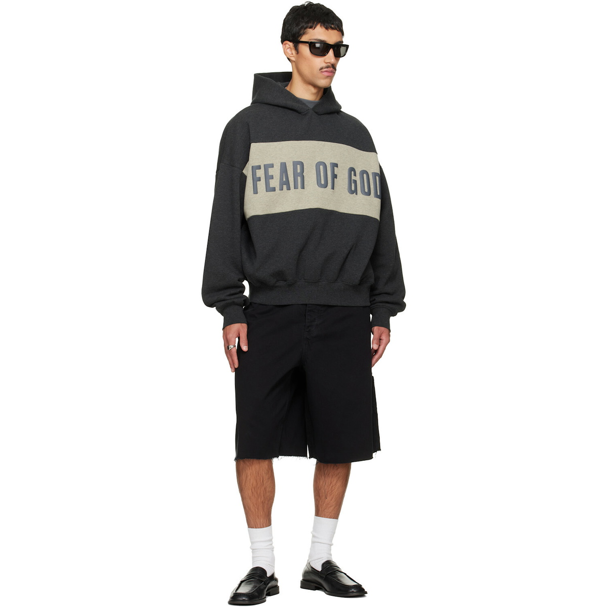 Fear of God ESSENTIALS Gray Cropped Relaxed Paneled Hoodie