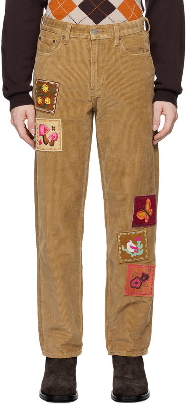Photo: Anna Sui SSENSE Exclusive Brown Embroidered Velveteen Trousers