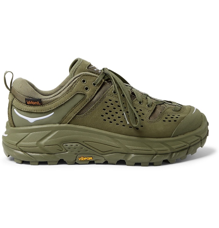 Photo: Hoka One One - Engineered Garments Tor Rubber-Trimmed Leather and Nylon Sneakers - Green