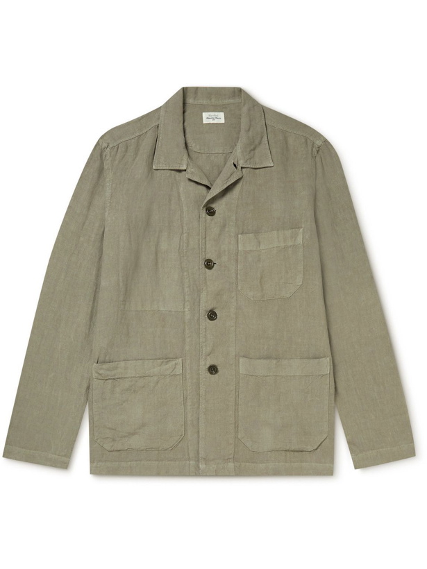 Photo: Hartford - Perry Camp-Collar Crinkled-Linen Overshirt - Green