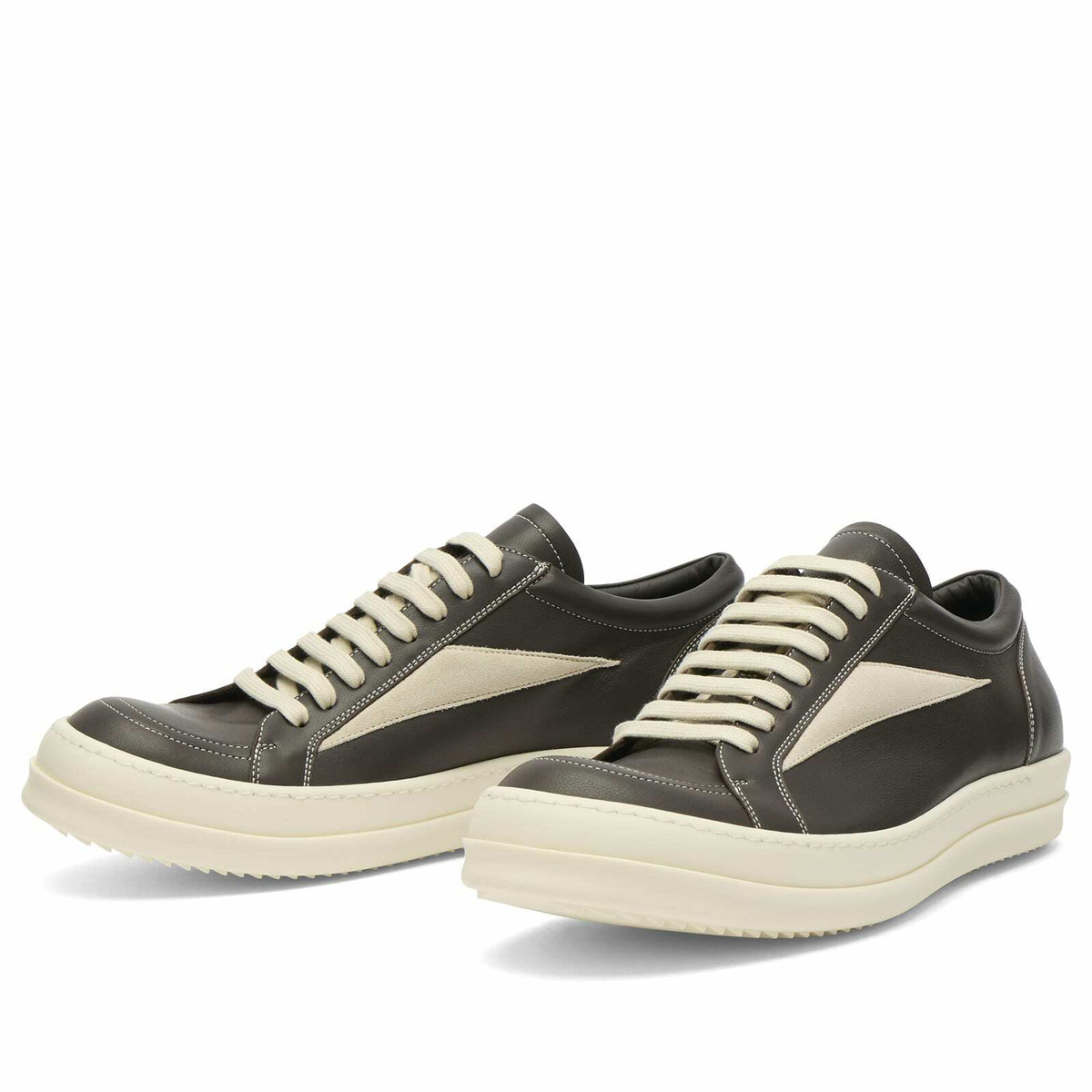 Rick Owens Men's Leather Vintage Sneaks in Drkdust/Milk/Milk