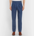 Rubinacci - Manny Tapered Pleated Stretch-Denim Trousers - Men - Blue