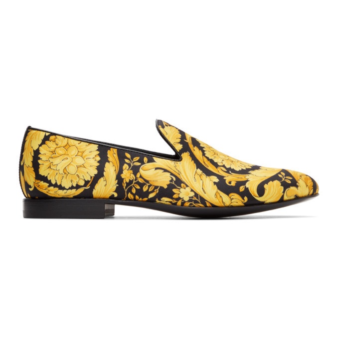 Photo: Versace Black and Yellow Silk Barocco Loafers