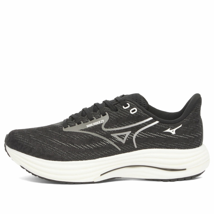 Photo: Mizuno Men's Running Wave Rider 29 Sneaker in Black Sand/Quiet Shade/Black