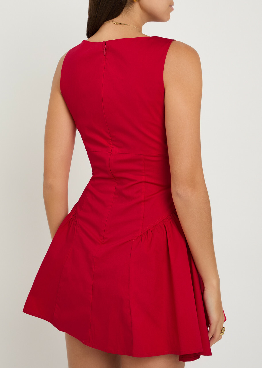 Staud Gwen Stretch-cotton Poplin Mini Dress Red