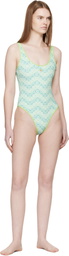 Casablanca Green Wavy Monogram Swimsuit
