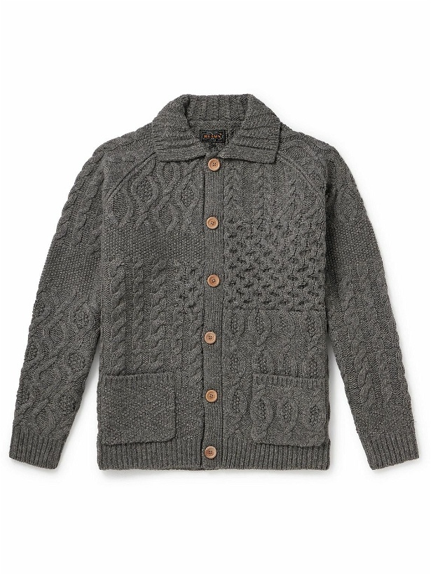 Photo: Beams Plus - Alan Patchwork Cable-Knit Wool Cardigan - Gray