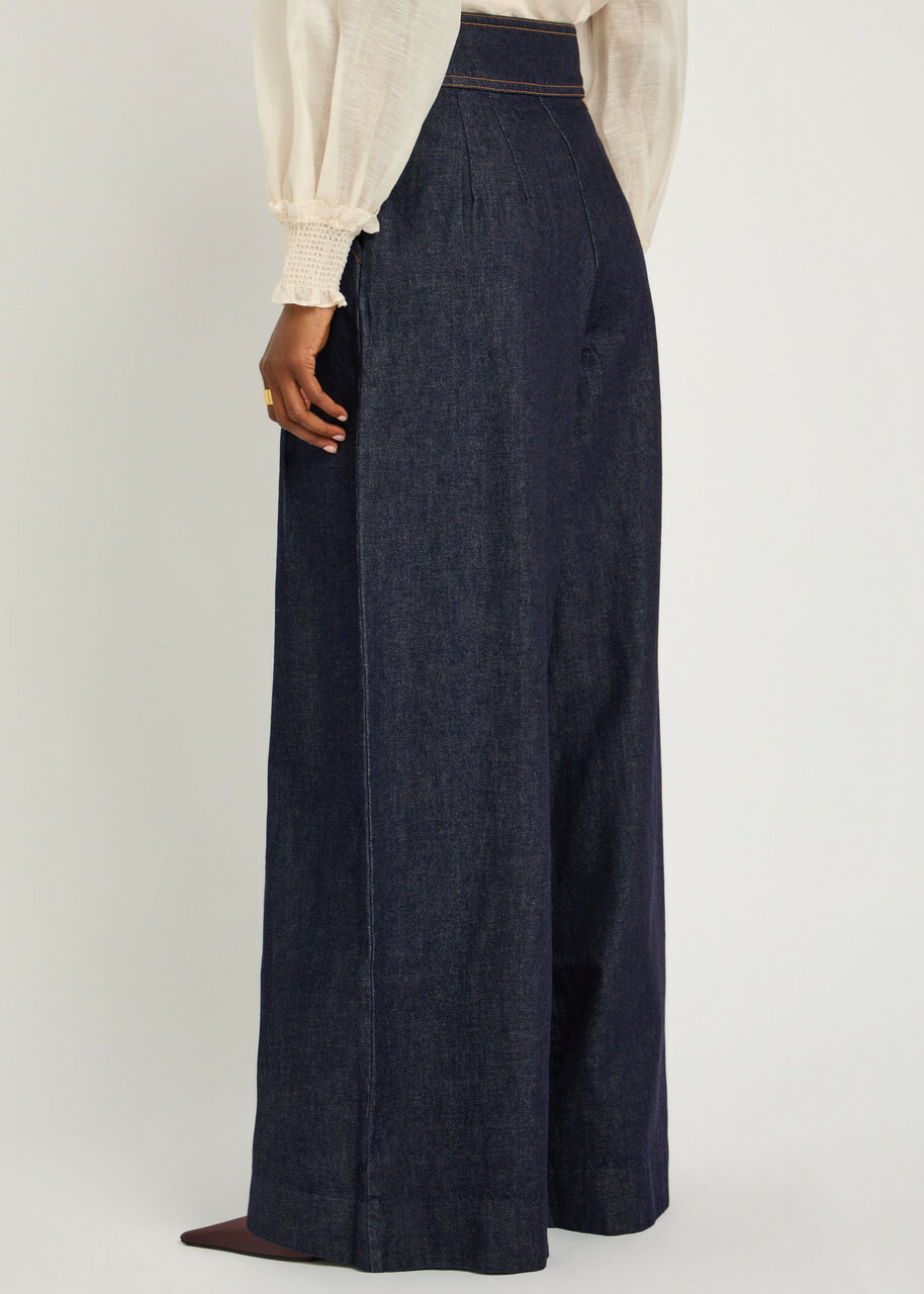 Zimmermann Rebellion Wide-leg Denim Trousers Navy