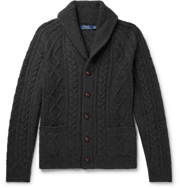 Photo: Polo Ralph Lauren - Shawl-Collar Cable-Knit Wool and Cashmere-Blend Cardigan - Black