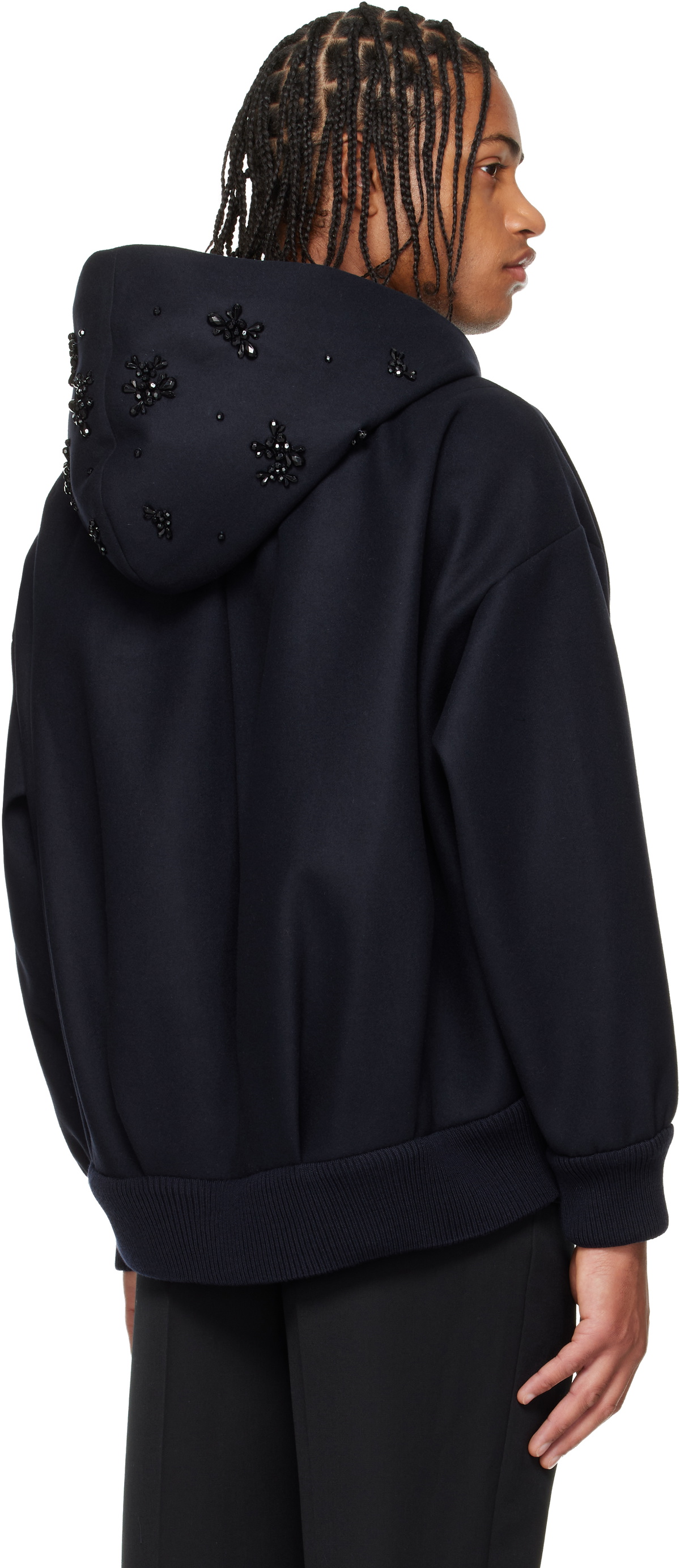 Simone Rocha Navy Embellished Hooded Zip Jacket