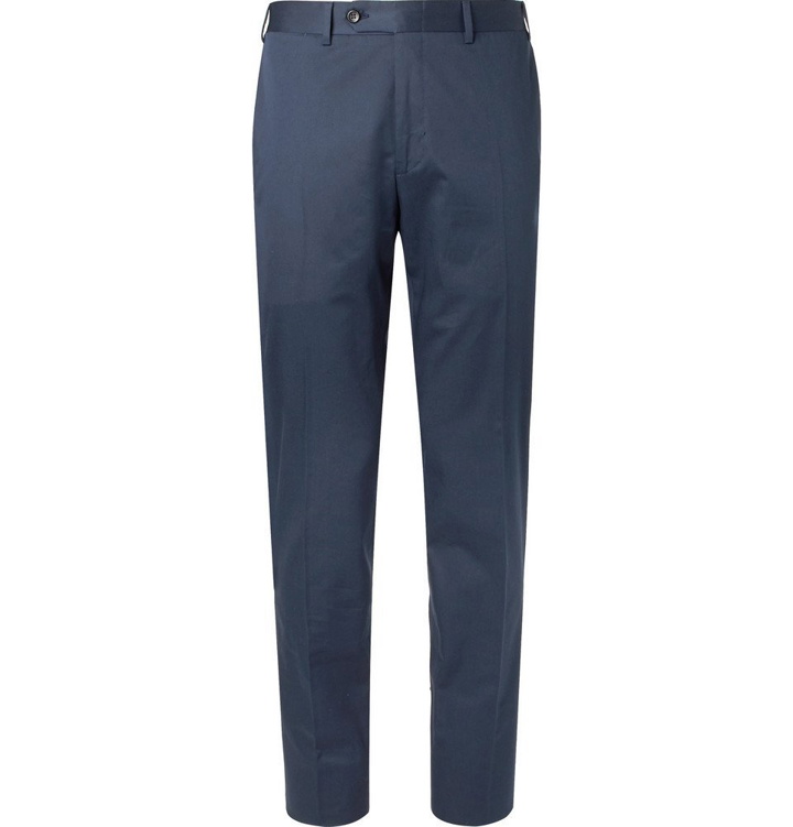 Photo: Canali - Navy Slim-Fit Cotton-Blend Suit Trousers - Men - Navy