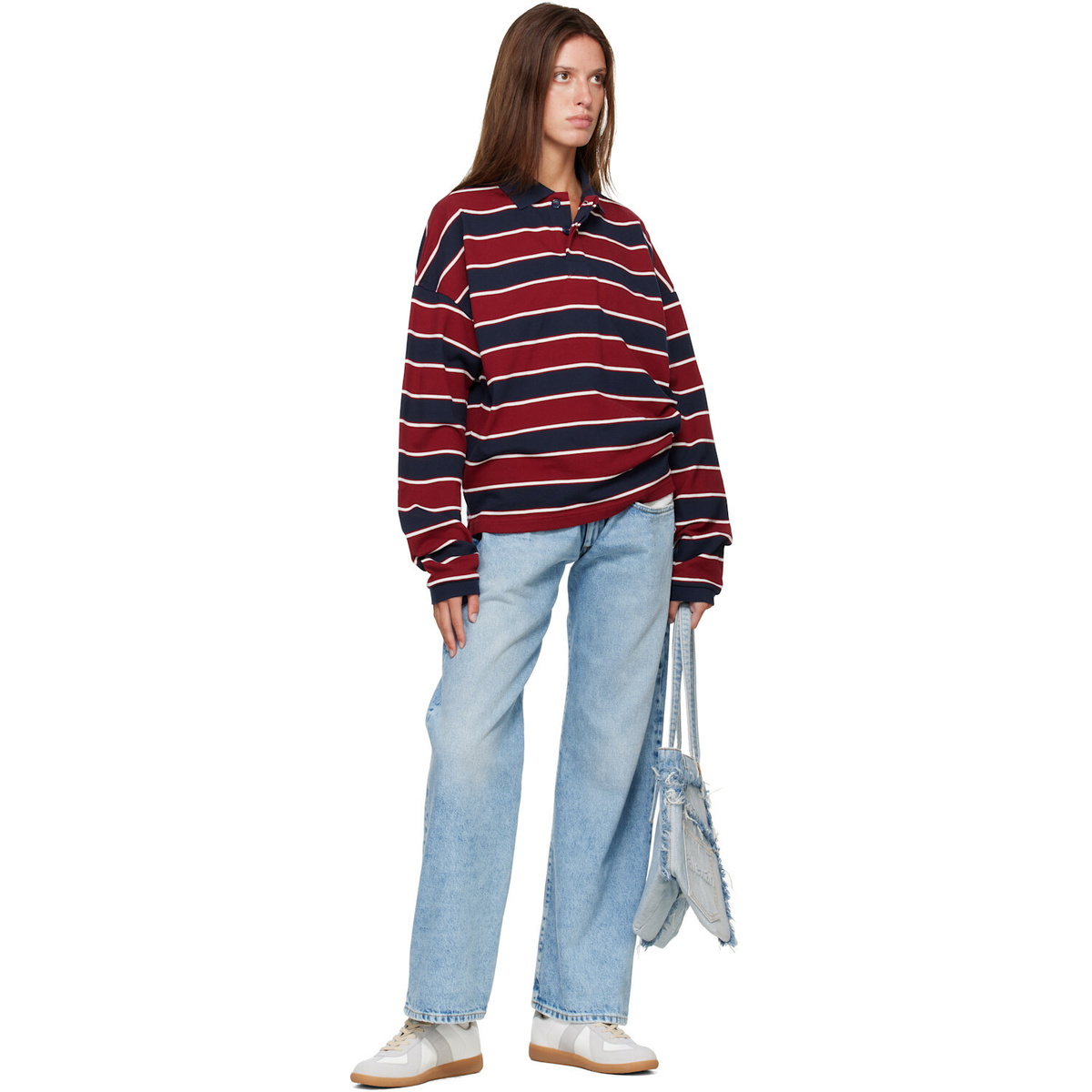 Rhude Burgundy & Navy Fontaine Striped L/S Polo