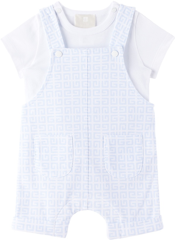 Photo: Givenchy Baby White & Blue T-Shirt & Overalls Set