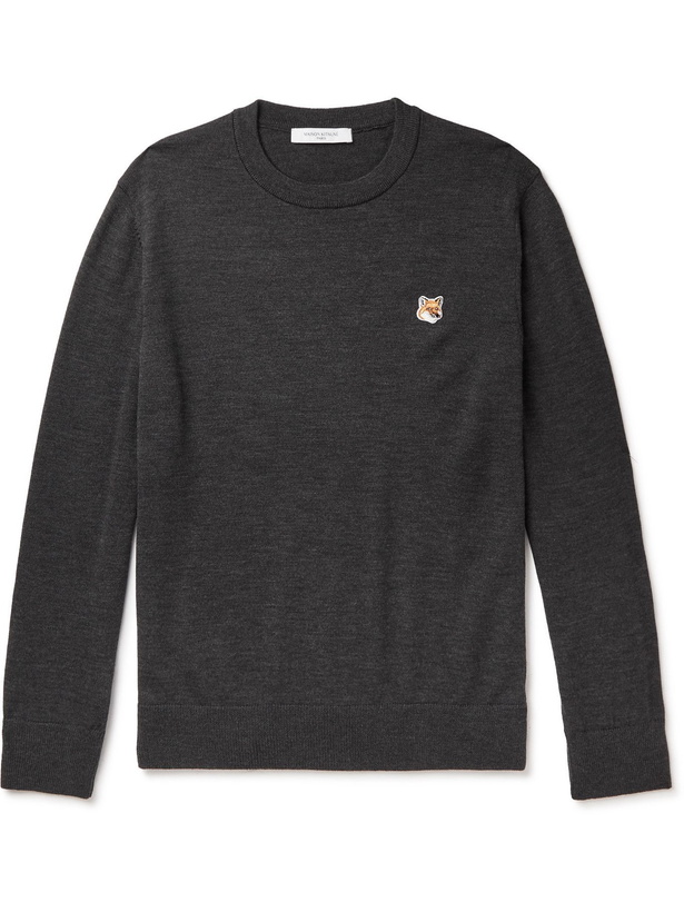 Photo: MAISON KITSUNÉ - Logo-Appliquéd Wool Sweater - Gray