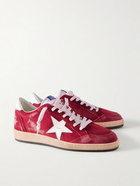 Golden Goose - Ball Star Distressed Suede and Leather Sneakers - Red