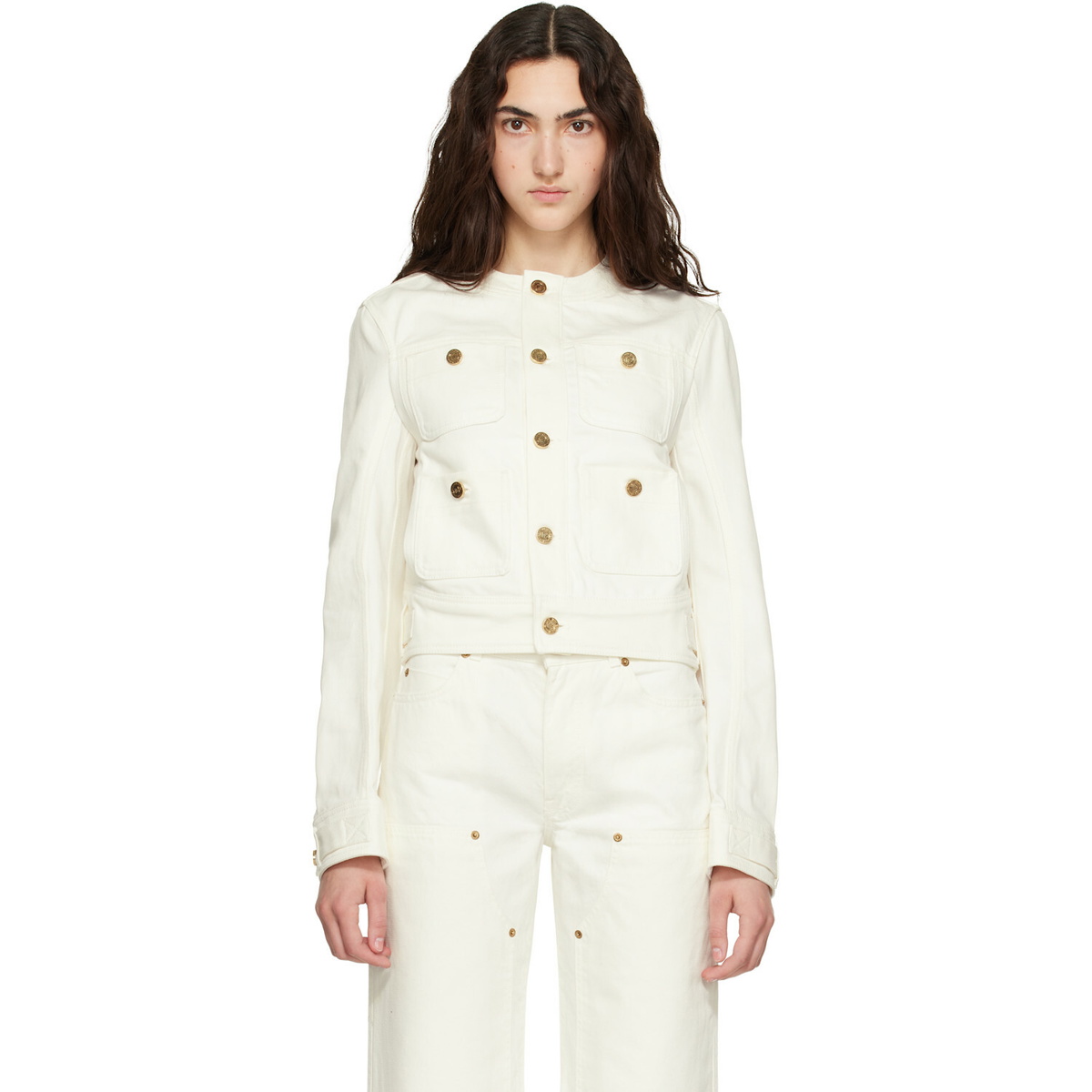 BALMAIN Off-White Patch-Pocket Denim Jacket