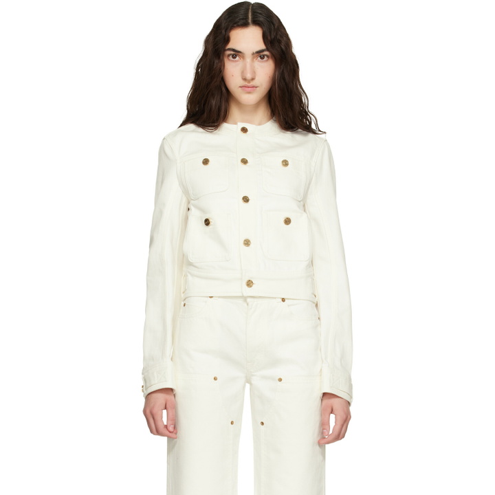 Photo: BALMAIN Off-White Patch-Pocket Denim Jacket