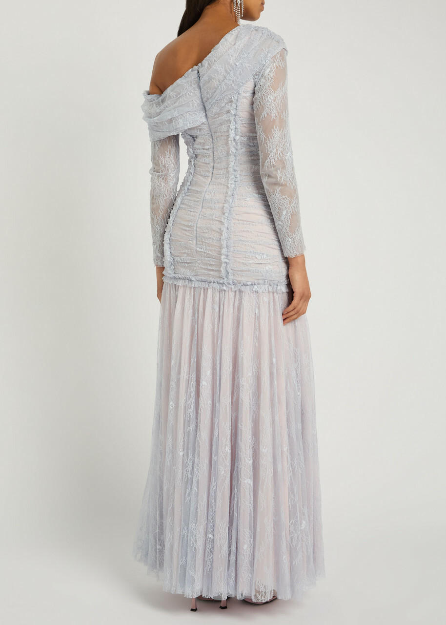 Needle & Thread Gigi Lace One-shoulder Tulle Gown Blue
