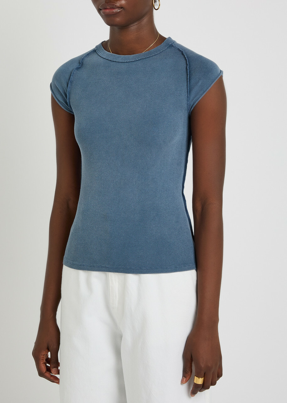 Free People Ever Had Ribbed Stretch-cotton T-shirt Blue