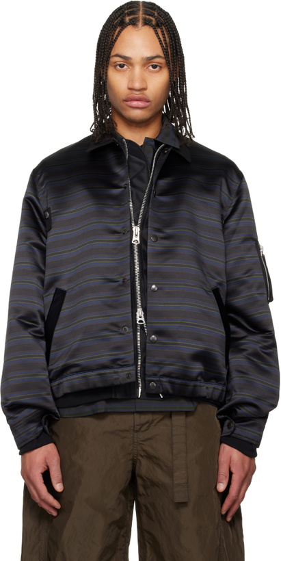 Photo: sacai Navy Horizontal Stripe Blouson Bomber Jacket