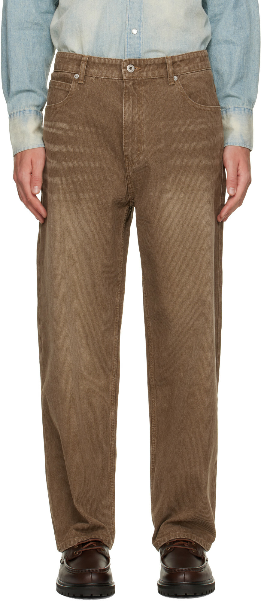COOR Brown Brushed Rib Texture Jeans