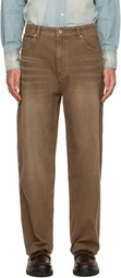 COOR Brown Brushed Rib Texture Jeans