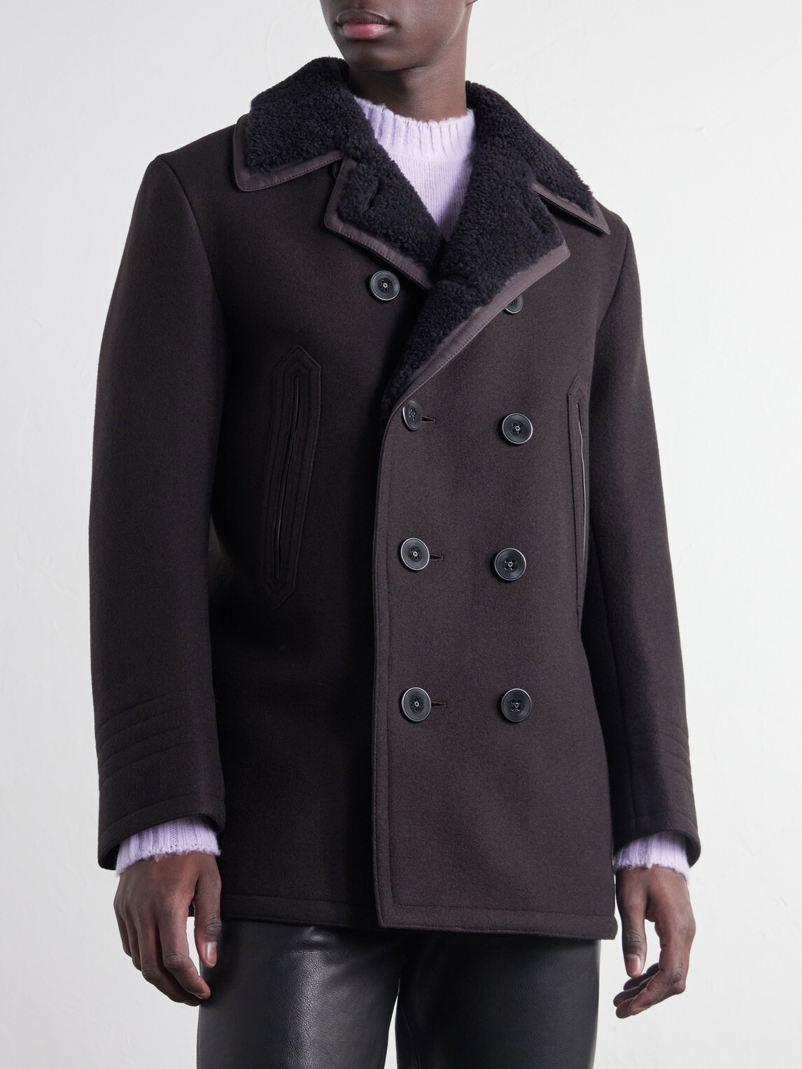 TOM FORD - Shearling and Leather-Trimmed Woven Wool-Blend Coat - Brown